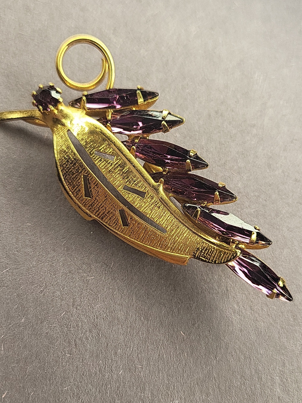 Elegant Gold and Purple Leaf Brooch